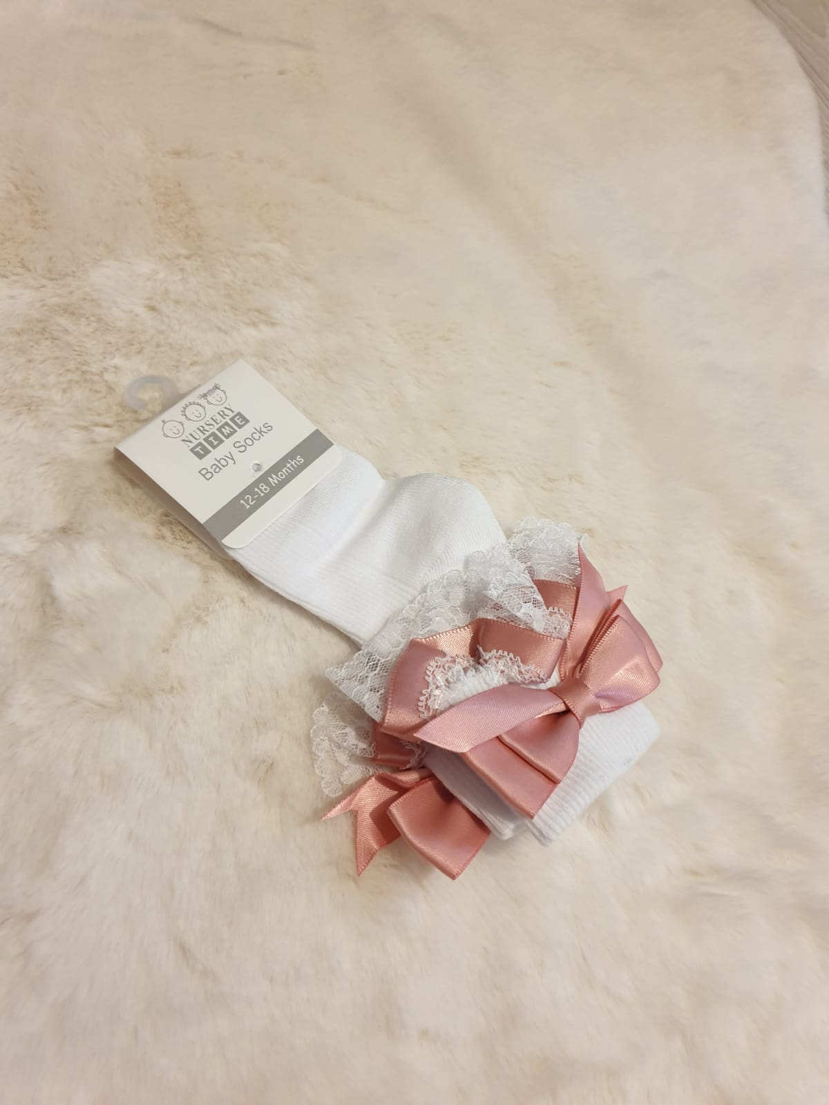 Baby Dusty Pink Frilly Satin Bow Socks