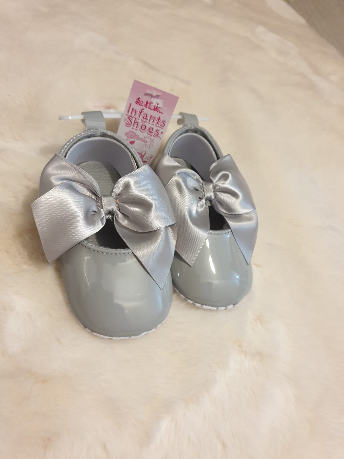 Baby Grey Bow Pram Shoes