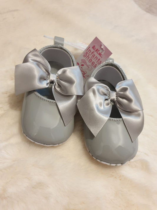 Baby Grey Bow Pram Shoes