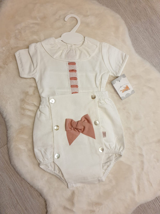 Baby Spanish White And Dusty Pink Romper